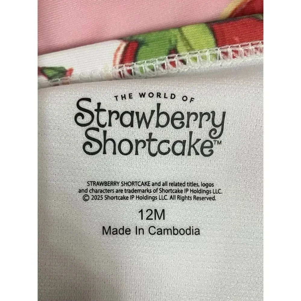 Strawberry Shortcake Baby Girls One Piece Swimsuit Puff Sleeve Pink White 12M